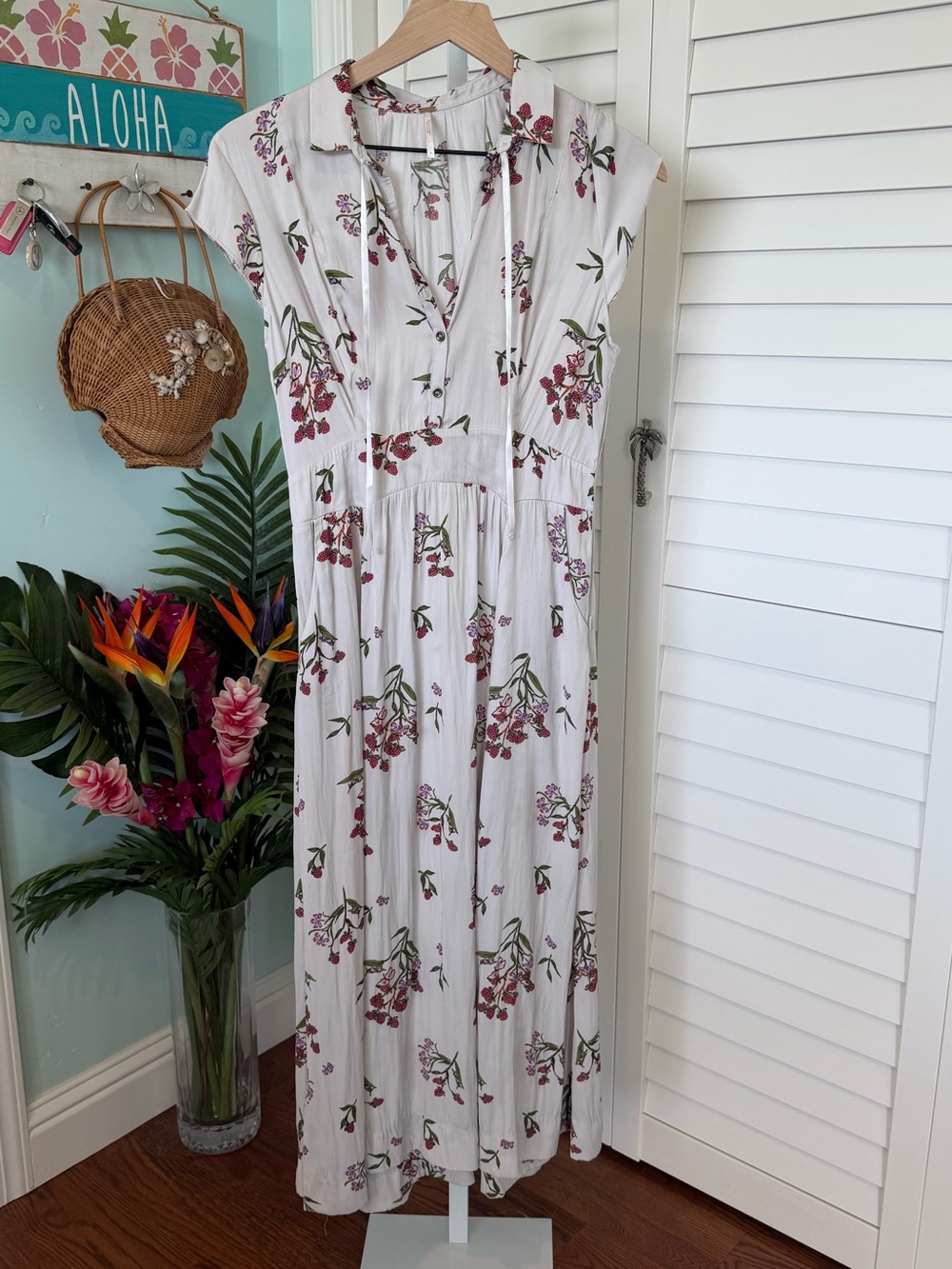 Free People Cream Floral Button-Up Blouse